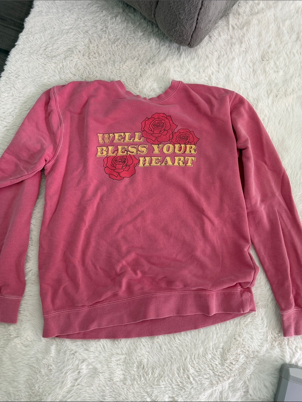 Women’s Pink Crewneck Sweatshirt with 'Well Bless Your Heart' Graphic